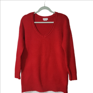 LOVERS + FRIENDS Cherry Red V-neck Plush Long Sleeved Sweater, Size XL